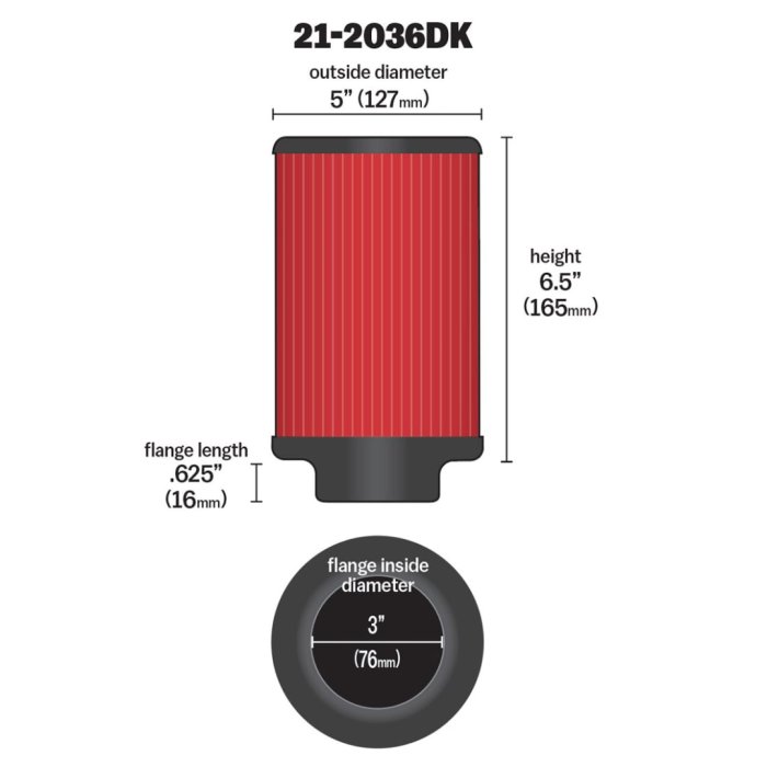 Воздушный фильтр нулевого сопротивления AEM 21-2036DK посадочный d=76mm, под Carbonio 