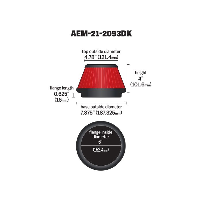 Воздушный фильтр нулевого сопротивления AEM 21-2093DK универсальный D=152mm L=102 мм